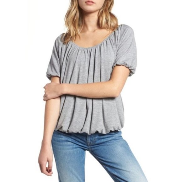 hinge Tops - Hinge Scoop Neck Pleated Balloon Sleeve Top